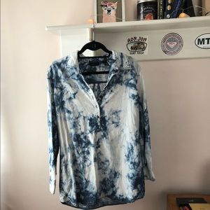 Navy/white tie dye denim button up